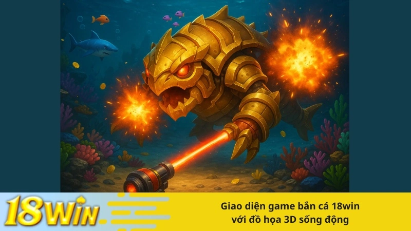 Giao diện game bắn cá 18win với đồ họa 3D sống động