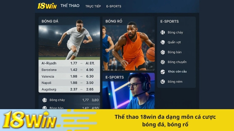 Thể thao 18win đa dạng môn cá cược bóng đá, bóng rổ